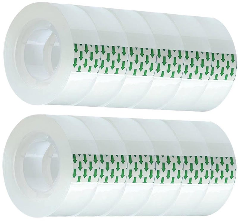 MJUNM Clear Tape Refill 12 Rolls, Hand Tearable Transparent Tape for Dispenser, 3/4" x 1000inch Adhesive Tape for Office Home Craft Gift Wrapping (Not for Plastic Serrated Cutters) - Image 1